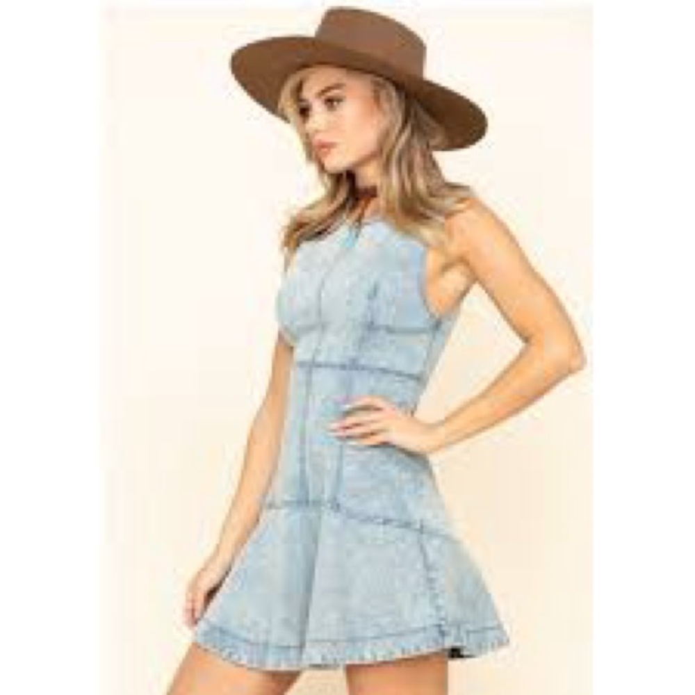 Free People Light Blue Denim Mini Dress